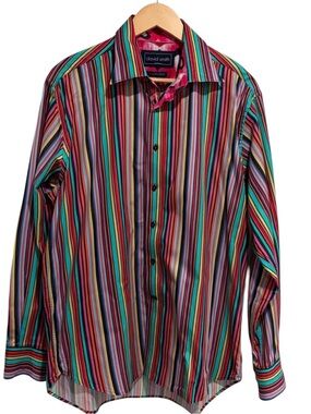 David Smith Australia Striped Colourful Rainbow Long Sleeve Button-Down Shirt